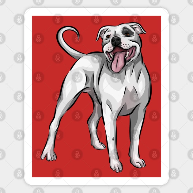 Cute White Staffordshire Bull Terrier Dog Magnet by Shirin Illustration